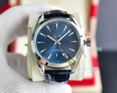 Replica Omega Seamaster Aqua Teera Blue Face Leather Band 41.5mm Watch